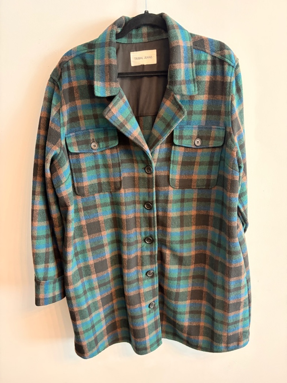 Teal & Brown Plaid Button-Down Shacket